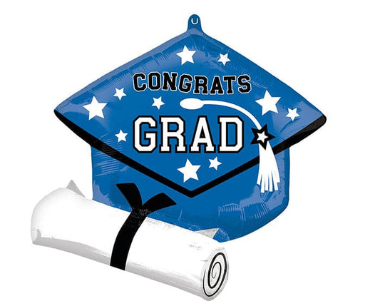 Congrats Grad Blue Cap 25in Metallic Balloon