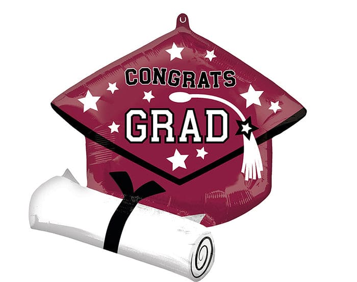 Congrats Grad Burgundy Cap 25in Metallic Balloon