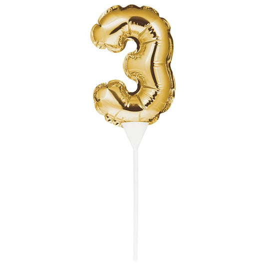 Balloon Cake Topper Number 3 Gold