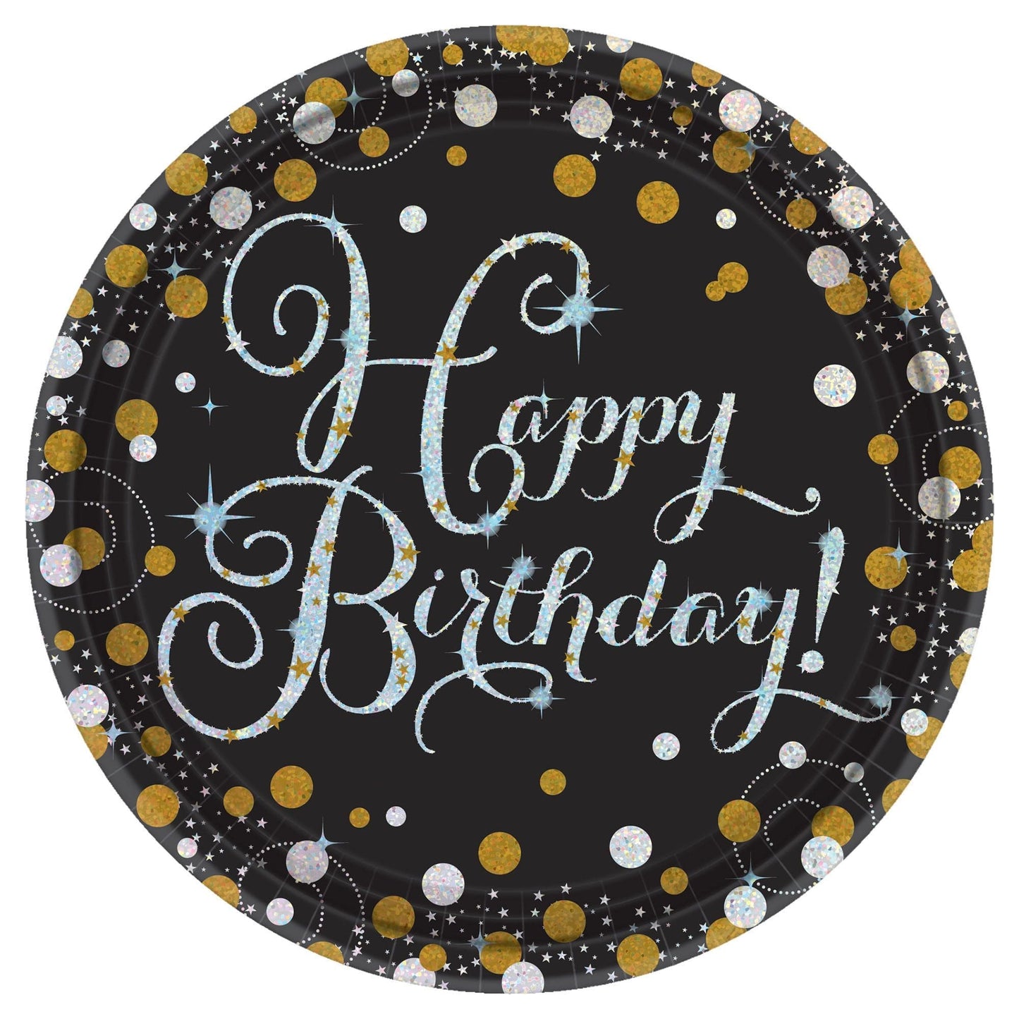 Sparkling Celebration Happy Birthday 9in Round Prismatic Plates