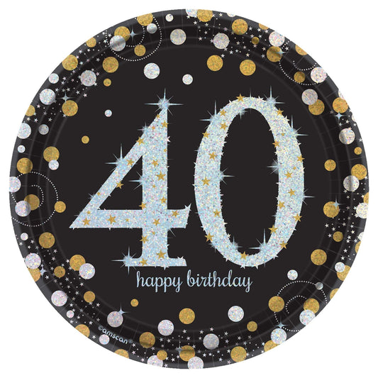 Sparkling Celebration 40th Birthday 7in Round Prismatic Paper Plates
