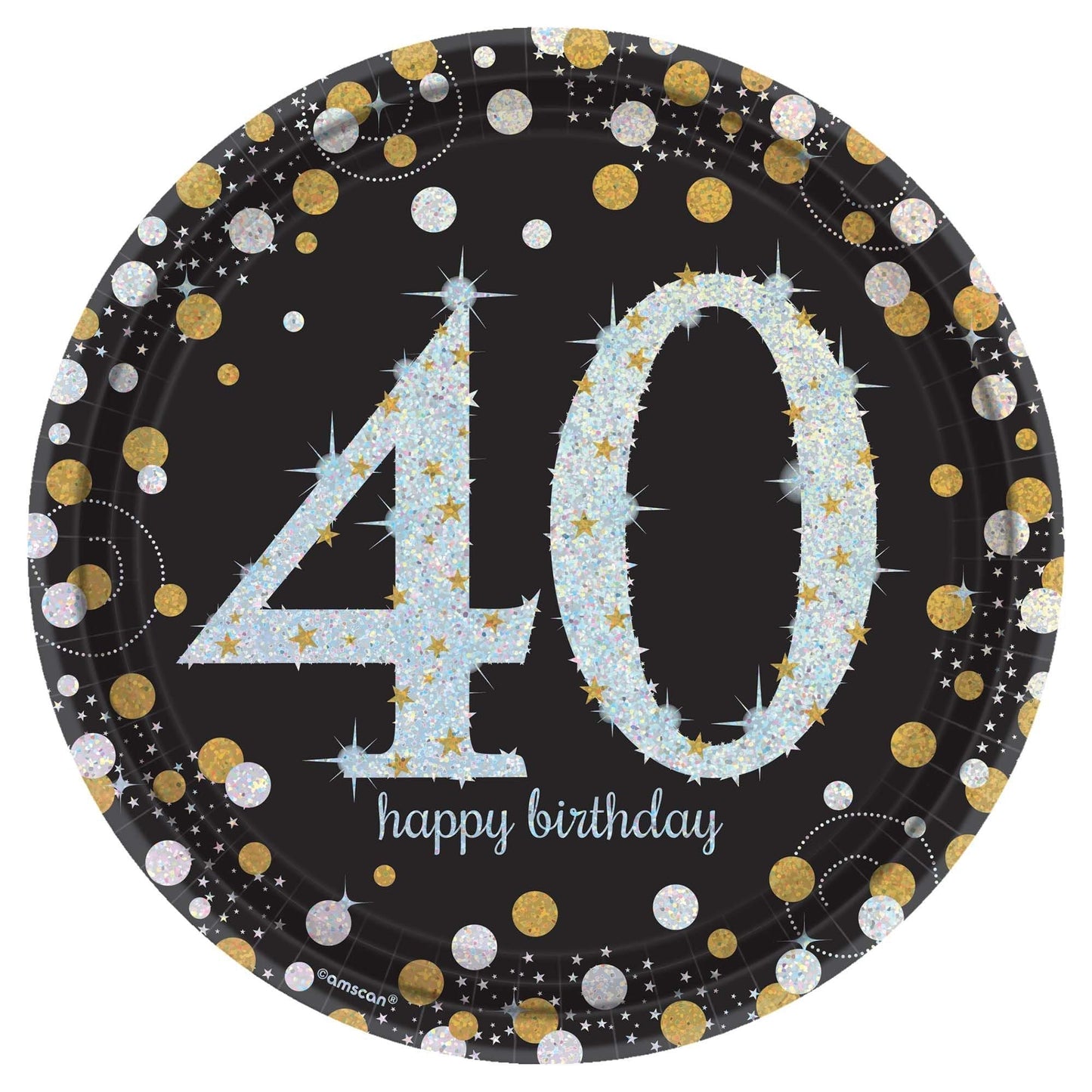 Sparkling Celebration 40th Birthday 9in Round Prismatic Dinner Paper Plates