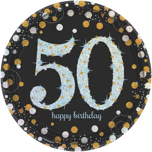 Sparkling Celebration 50th Birthday 9in Round Prismatic Dinner Paper Plates