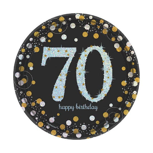 Sparkling Celebration 70th Birthday 7in Round Prismatic Paper Plates