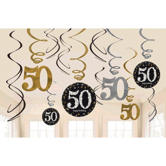 Sparkling Celebration 50th Birthday Foil Swirl Decorations
