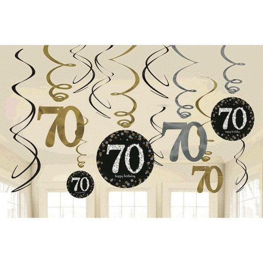Sparkling Celebration 70th Birthday Foil Swirl Decorations