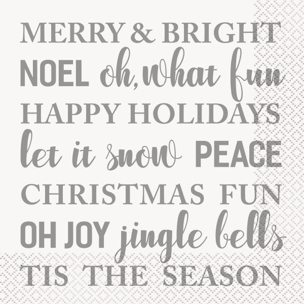 Silver and Gold Snowflakes Merry & Bright Luncheon Napkins 16 Ct