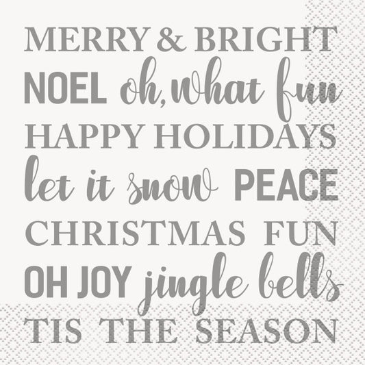 Silver and Gold Snowflakes Merry & Bright Luncheon Napkins 16 Ct