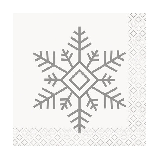 Silver and Gold Snowflakes Beverage Napkins 16 Ct