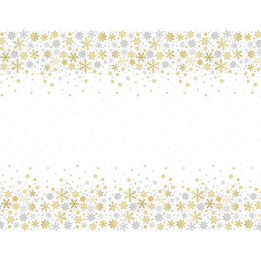 Silver and Gold Snowflakes 54 x 84in Plastic Table Cover