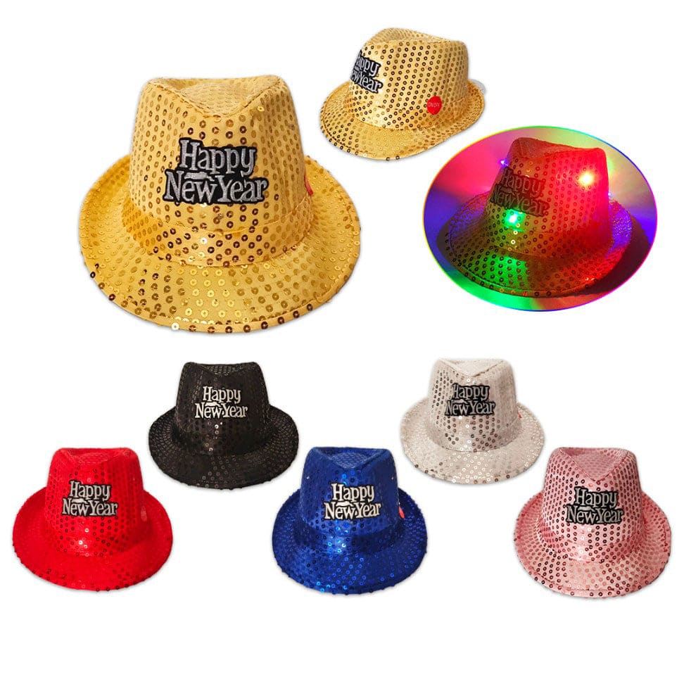 Happy New Year Light Up Sequin Fedora Hat