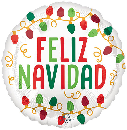 Feliz Navidad Christmas Lights 17in Metallic Balloon
