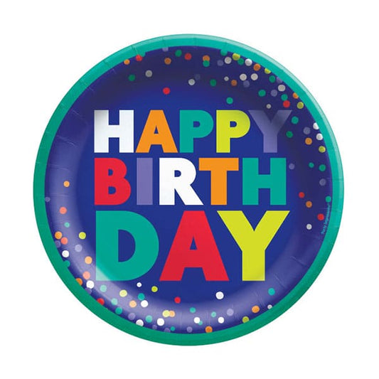Bold Happy Birthday Value 7in Round Luncheon Paper Plates