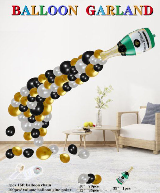 Balloon Garland Champagne Gold Silver and Back Kit 16ft
