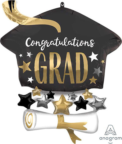 Satin Grad Cap and Diploma 25in Metallic Balloon