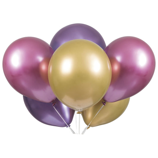 11" Chrome Latex Pink, Purple, Gold Balloons