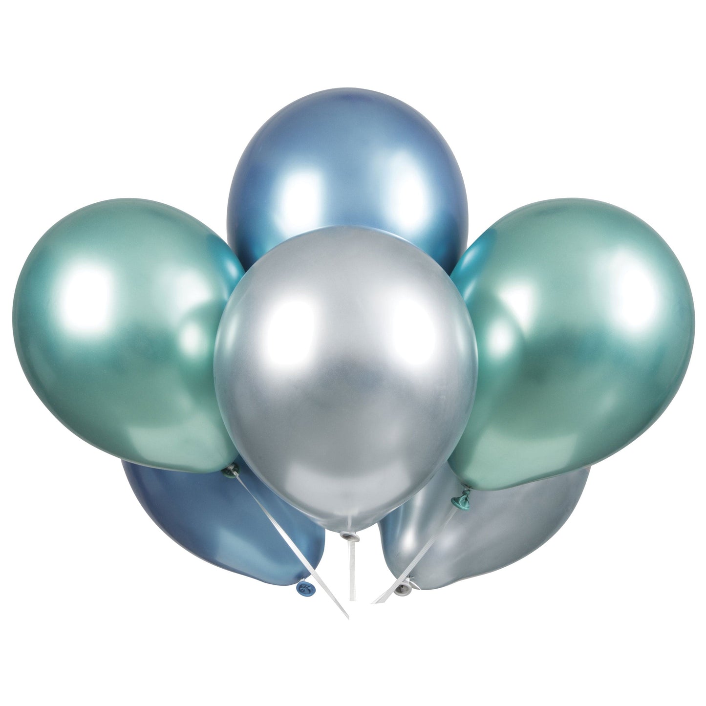 11" Chrome Latex Blue, Green, Silver Balloons 6 ct.