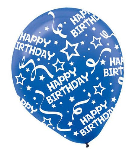 Birthday Confetti All Over Print 12in Latex Balloons Royal Blue 6pcs