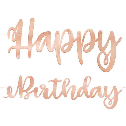 7ft. Rose Gold Happy Birthday Script Banner  2pc set