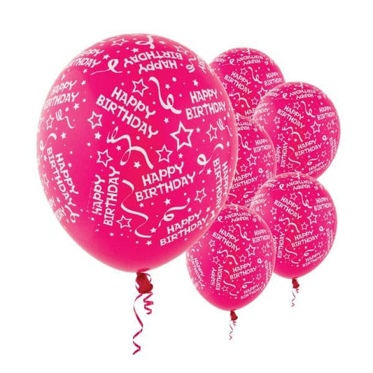 Bright Pink Birthday Confetti 12in Latex Balloons 6pcs