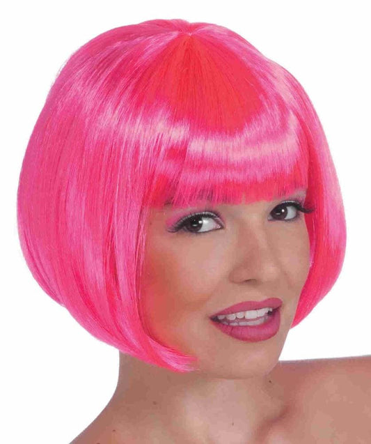 Neon Pink Sassy Bob Adult Wig With Bangs