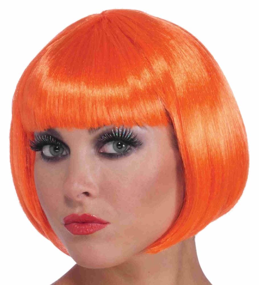 Neon Orange Sassy Bob Adult Wig With Bangs