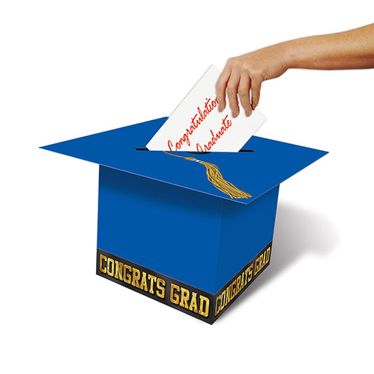 Grad Cap Graduation Card Holder Box -Blue