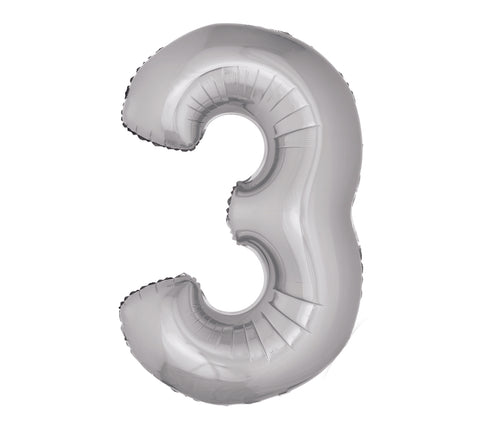 40in Number 3 Silver Mylar Balloon