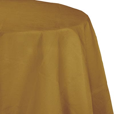 Gold 82in Round Paper Table Cover Poly Back
