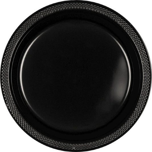 Jet Black 9in Round Dinner Plastic Plates 20 Ct