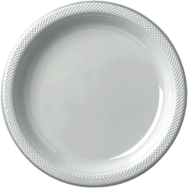 Silver 9in Round Dinner Plastic Plates 20 Ct