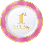 1st Birthday Premium Pink 10.25in Round Banquet Plastic Plates