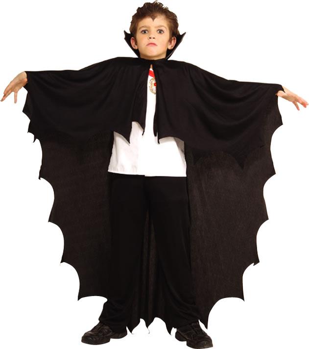 Black Fabric Full Length Boys Vampire Cape w/ Stand-up Collar