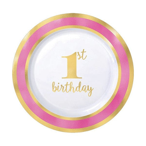 1st Birthday Premium Pink 7.5in Round Luncheon Plastic Plates