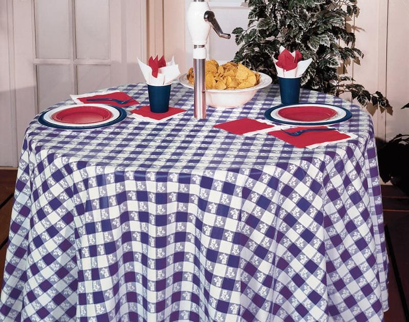 Blue Gingham 82in Octyround Plastic Table Cover