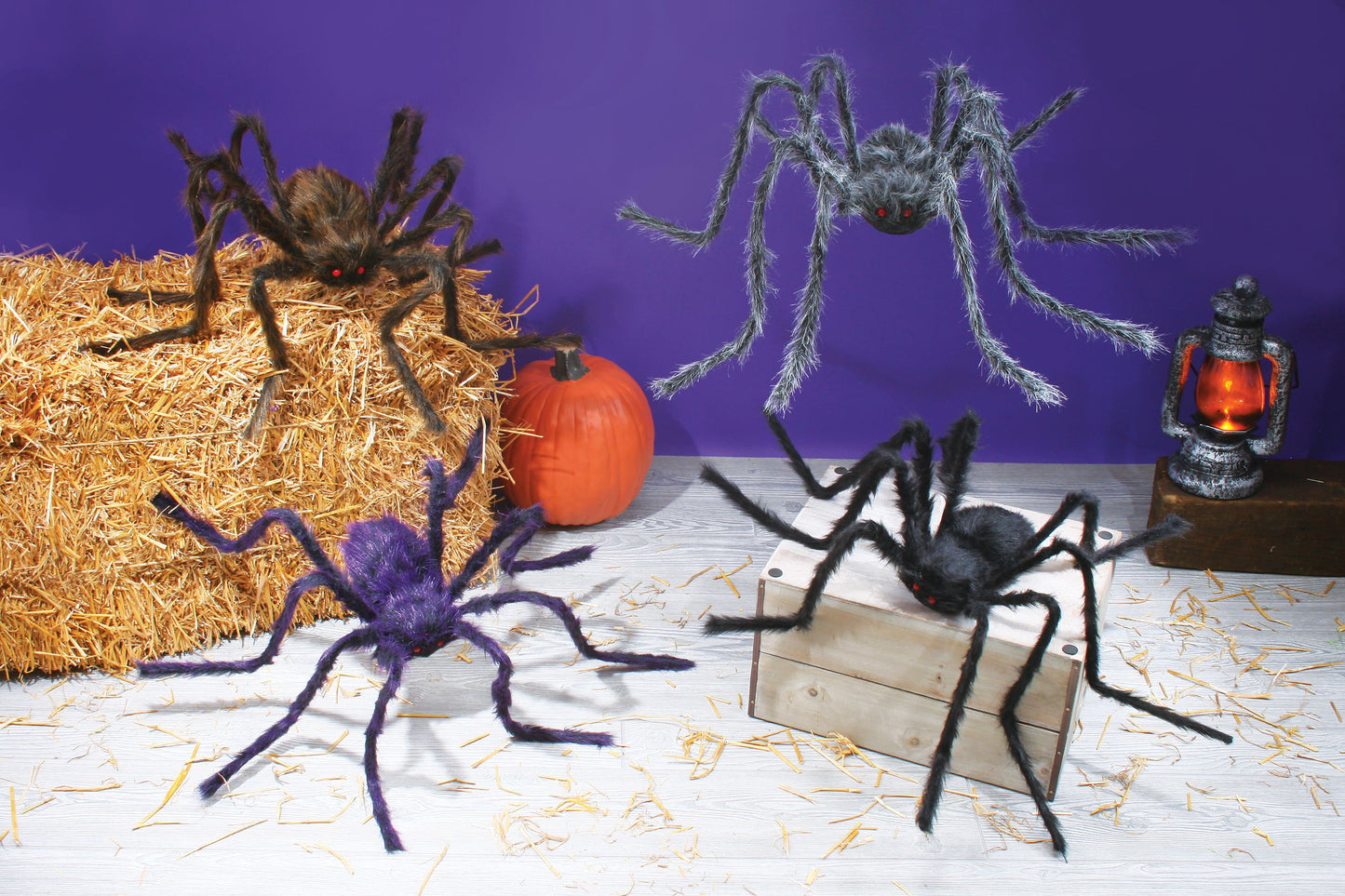50" Indoor Outdoor Black Halloween Hairy Spider with Posable Legs