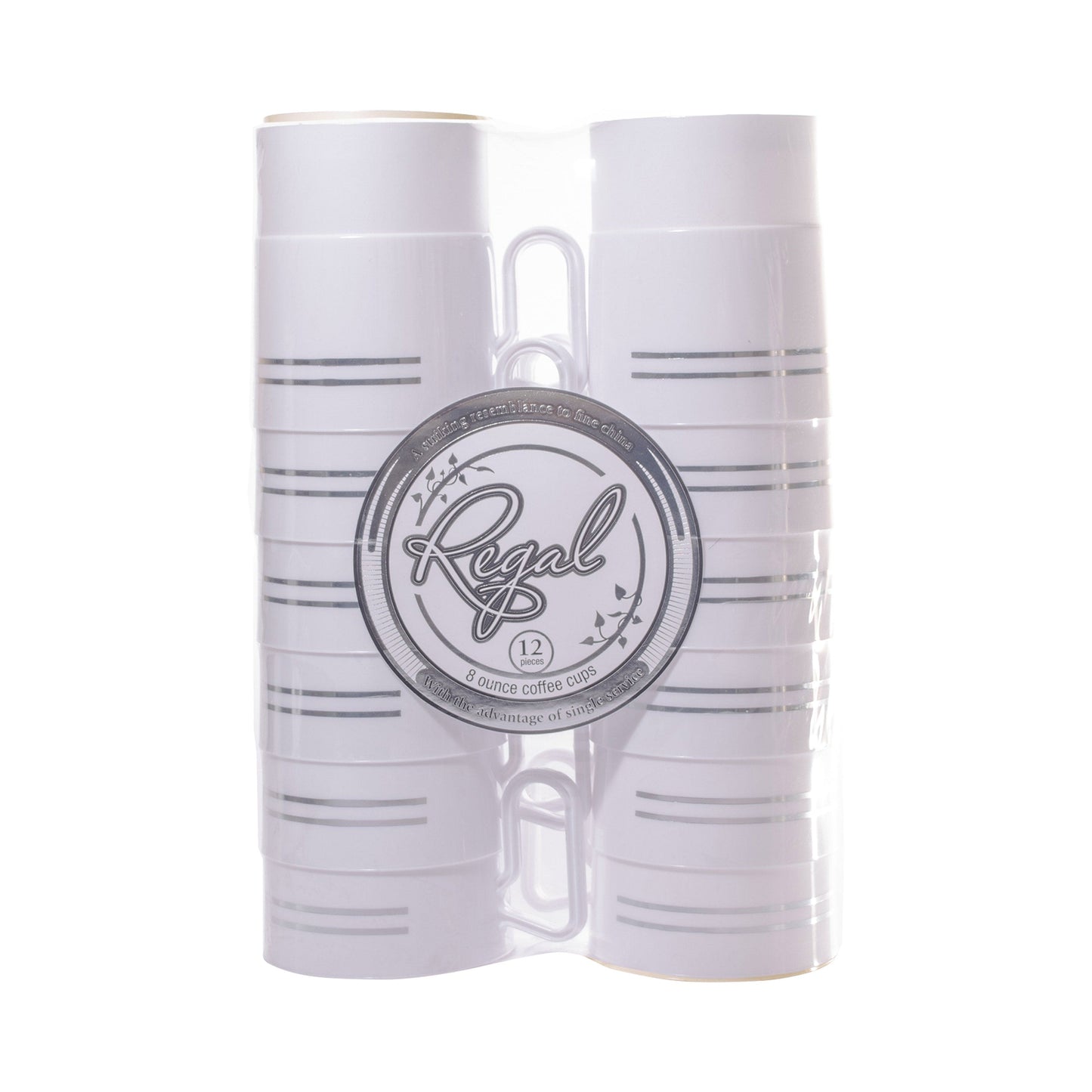 Regal 8oz White Coffee Cups with Sliver Trim 12ct