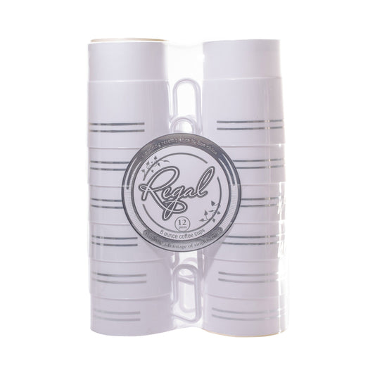 Regal 8oz White Coffee Cups with Sliver Trim 12ct