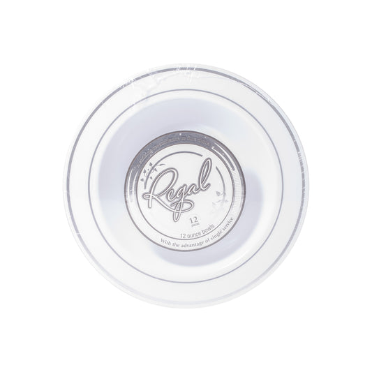 Regal 12oz. White with Silver Trim Plastic Bowls 12ct