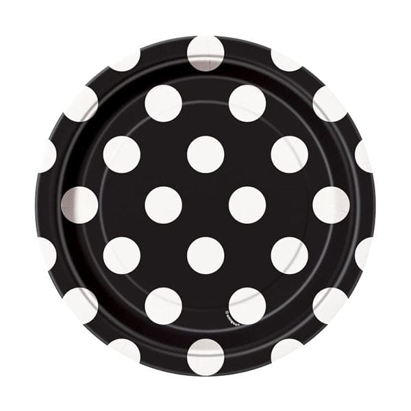 Midnight Black Dots 7in Round Luncheon Paper Plates