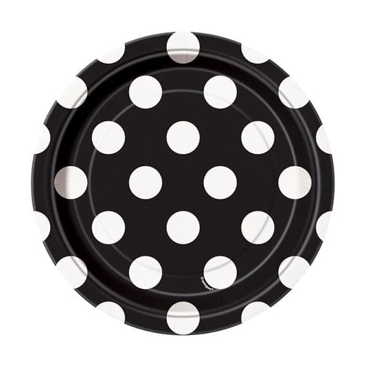 Midnight Black Dots 7in Round Luncheon Paper Plates