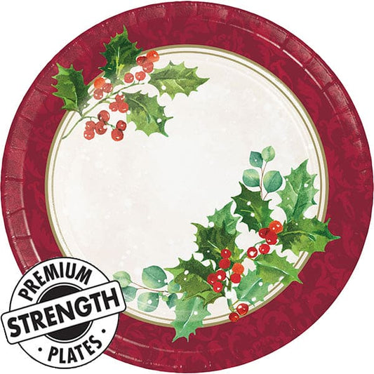Holiday Holly 9in Round Dinner Paper Plates 8 Ct