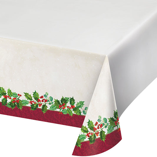 Holiday Holly 54in x 102in Paper Table Cover