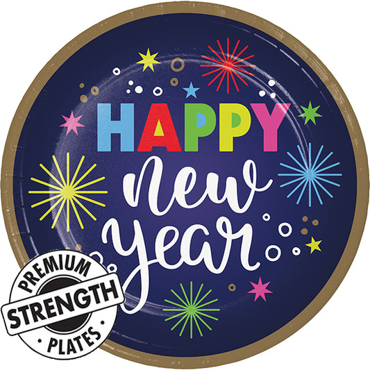 Beaming New Year 9in Round Dinner Paper Plates 8 Ct