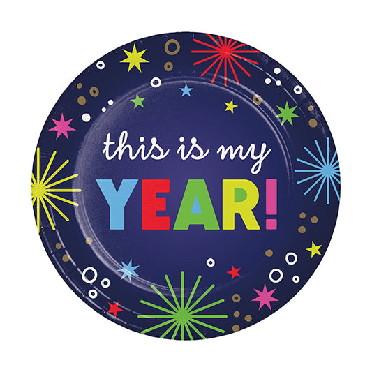 Beaming New Year 7in Round Luncheon Paper Plates 8 Ct