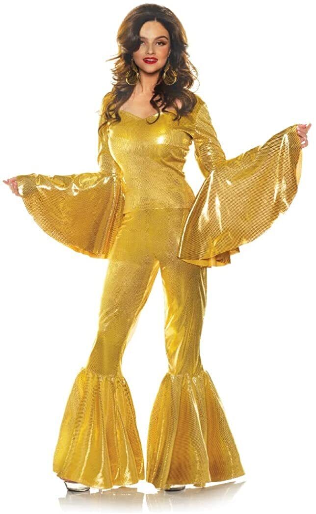 Gold 70's Disco Diva Bell Bottom  Adult Costume