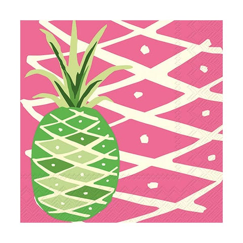 Tropical Pineapple Pink Beverage Napkins