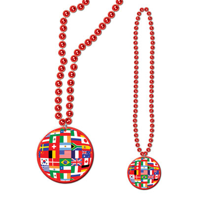 Beads w/International Flag Medallion 33in