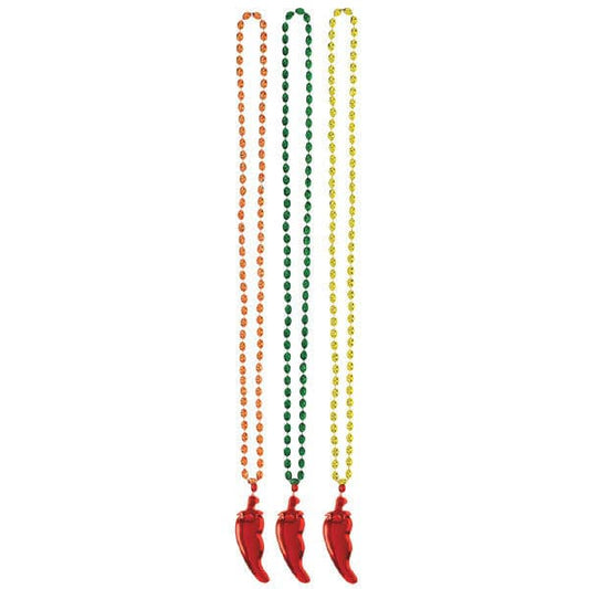 Bead Necklace w/Plastic Chili Peppers 3 Ct