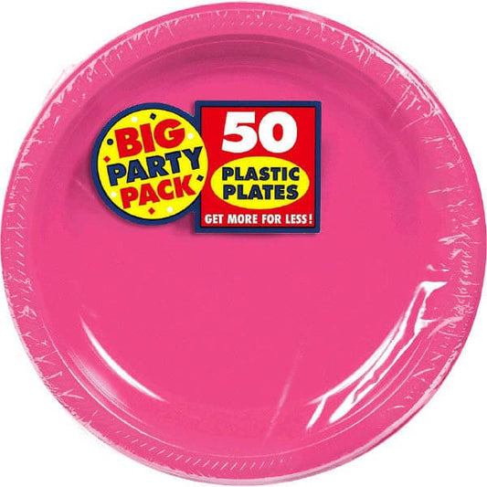 Bright Pink Big Party Pack 10.25in Round Banquet Plastic Plates